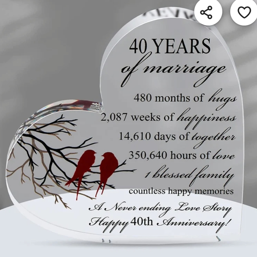 New Heart-Shaped 40 Th Marriage Anniversary Keepsake